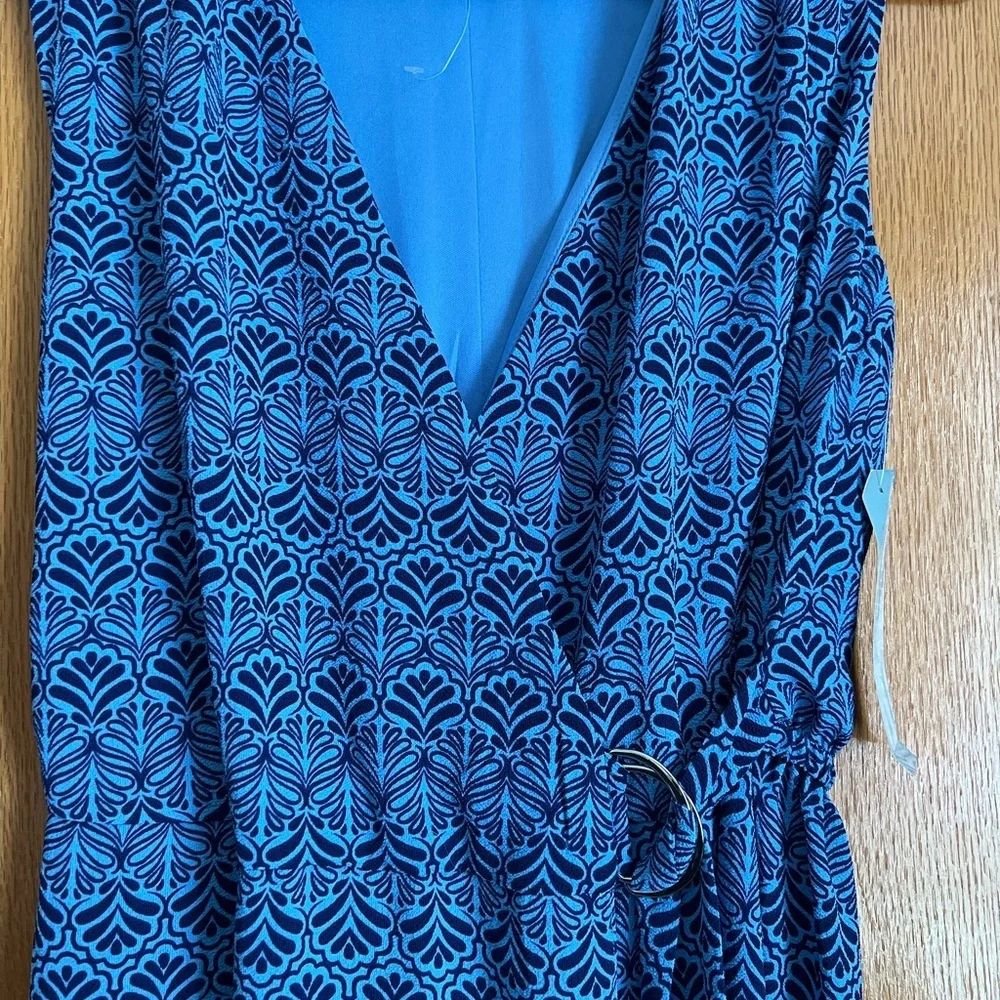 London Times blue with print wrap look sleeveless jumpsuit. Size 8